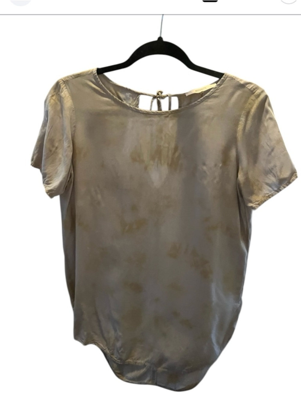 Silky Tie-Back Short Sleeve Blouse - Taupe